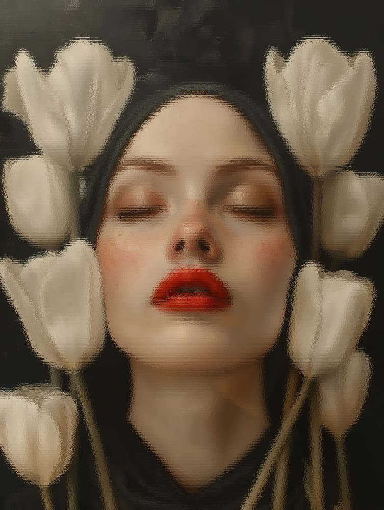 Serene Woman With Tulips by Bilge Paksoylu — canvas wall art