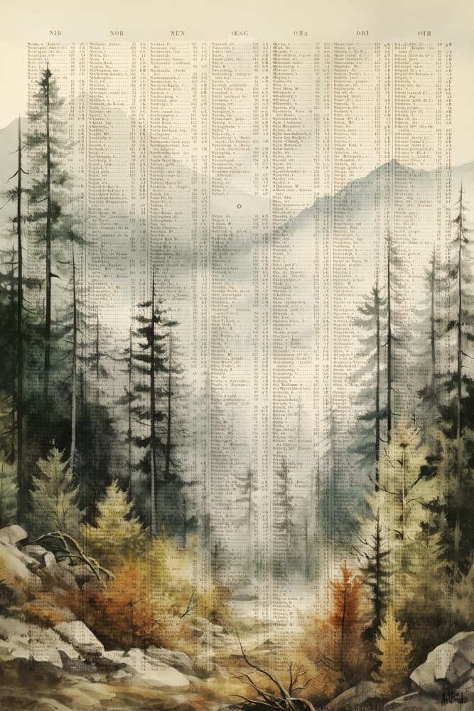 Misty Forest Text Landscape by thomas chedeville — canvas wall art