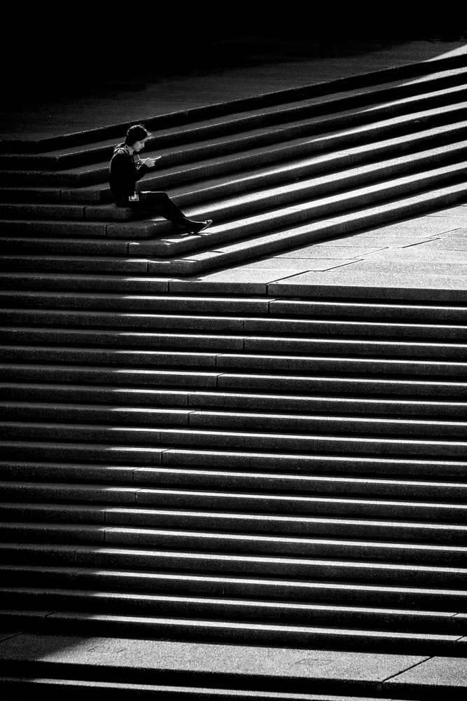 Man on Geometric Steps by Mato P. — canvas wall art