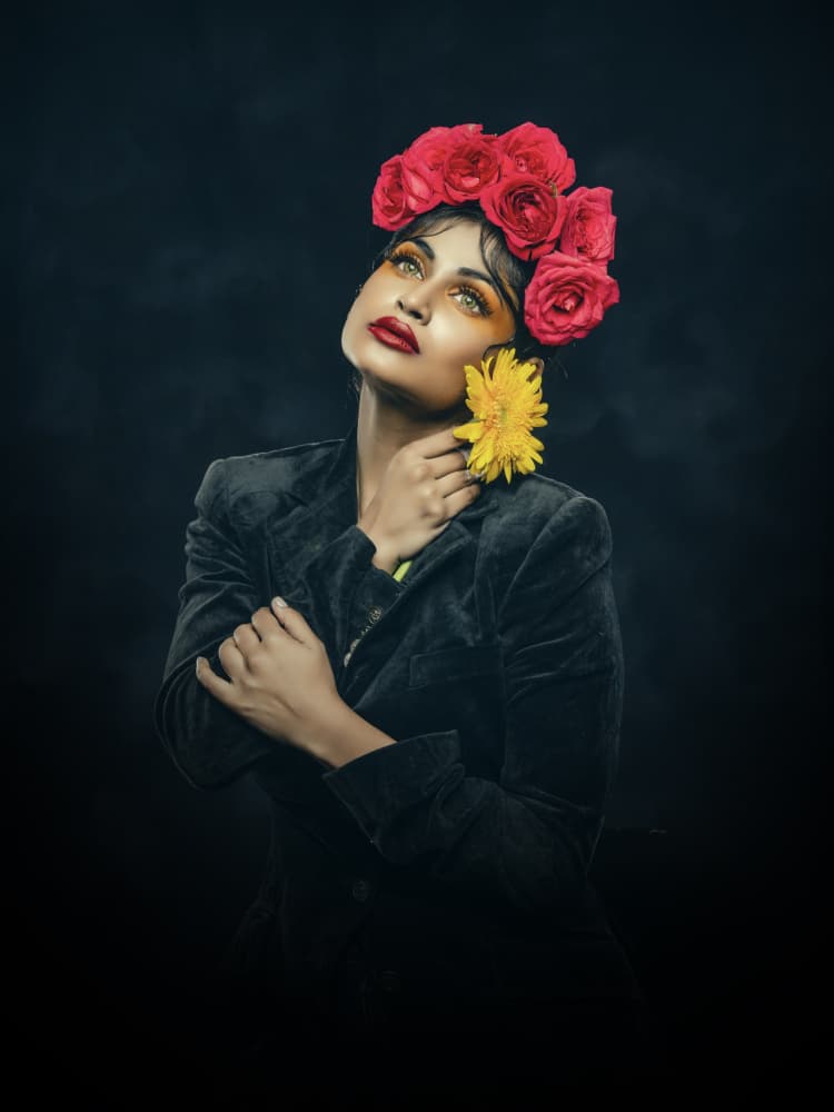 Elegant Woman With Flowers by PARTHA BHATTACHARYYA — canvas wall art