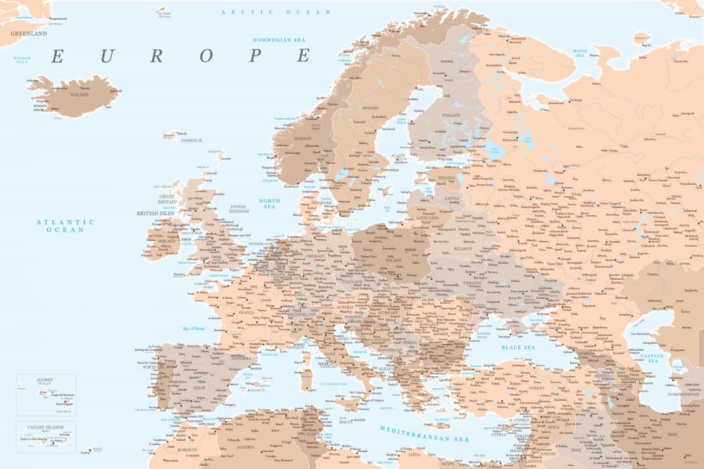 Vintage Europe Map by Rosana Laiz Blursbyai — canvas wall art