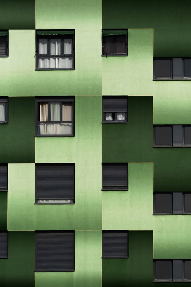 Green Geometric Facade by Juan López Ruiz — canvas wall art