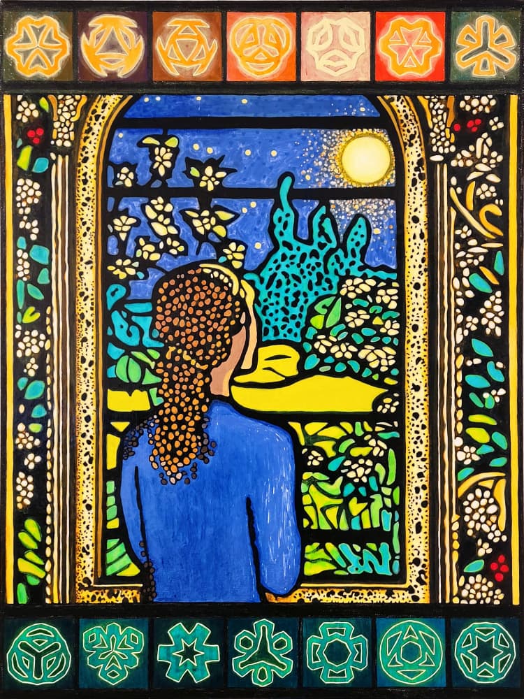 Woman at Starry Window by Vivian Kim — canvas wall art