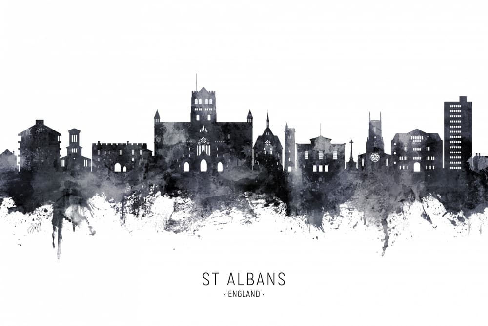 St Albans Watercolor Skyline by Michael Tompsett — canvas wall art