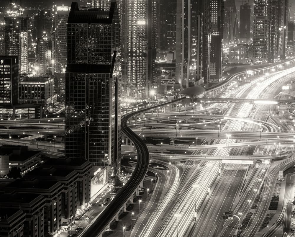 City Night Light Trails by Ahmed Thabet — canvas wall art