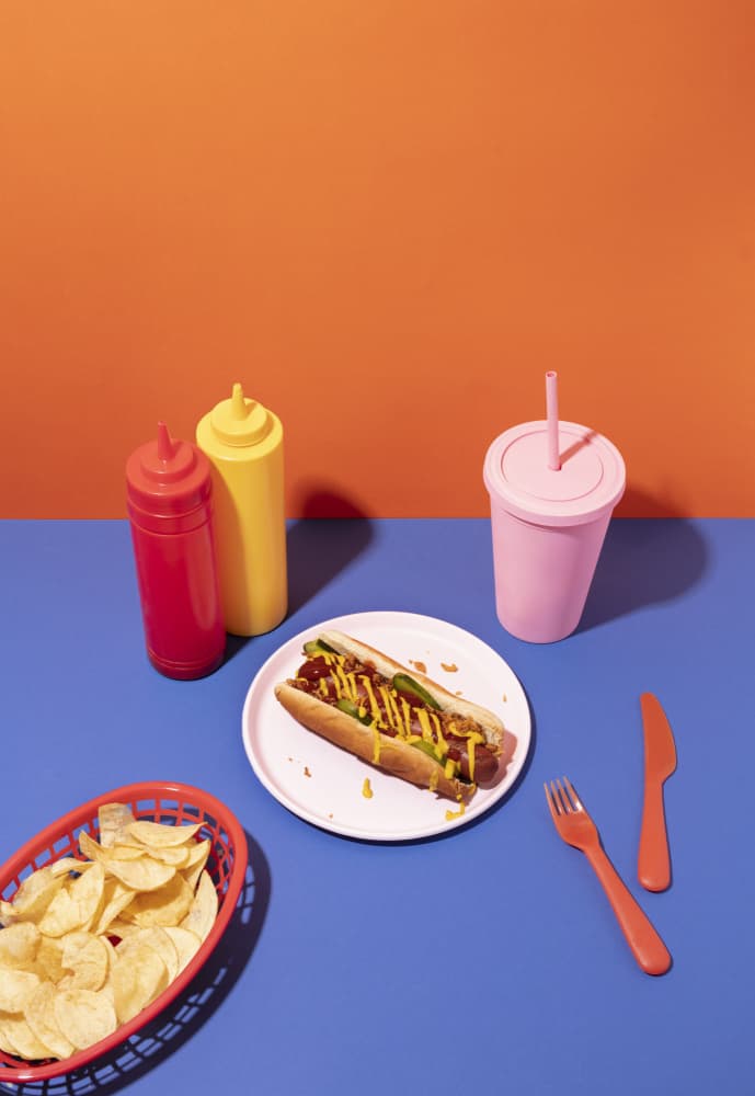 Retro Hot Dog Lunch by Julia Ramiro — canvas wall art