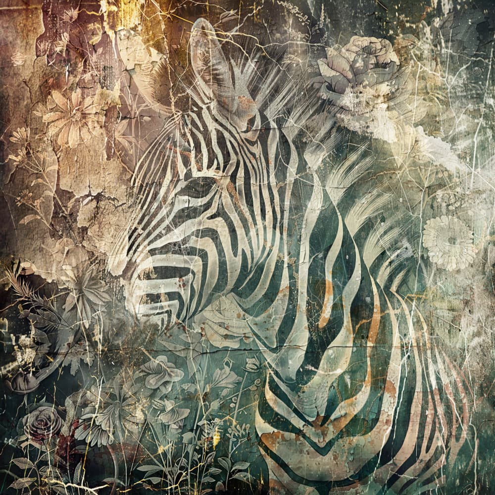 Vintage Floral Zebra by Rafal Kulik — canvas wall art
