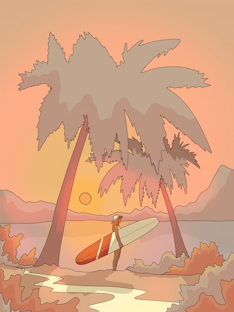 Sunset Surfer Palms by Stephen Wade — canvas wall art