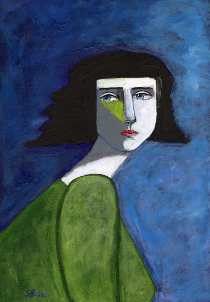 Woman in Blue Portrait by Sharyn Bursic — canvas wall art