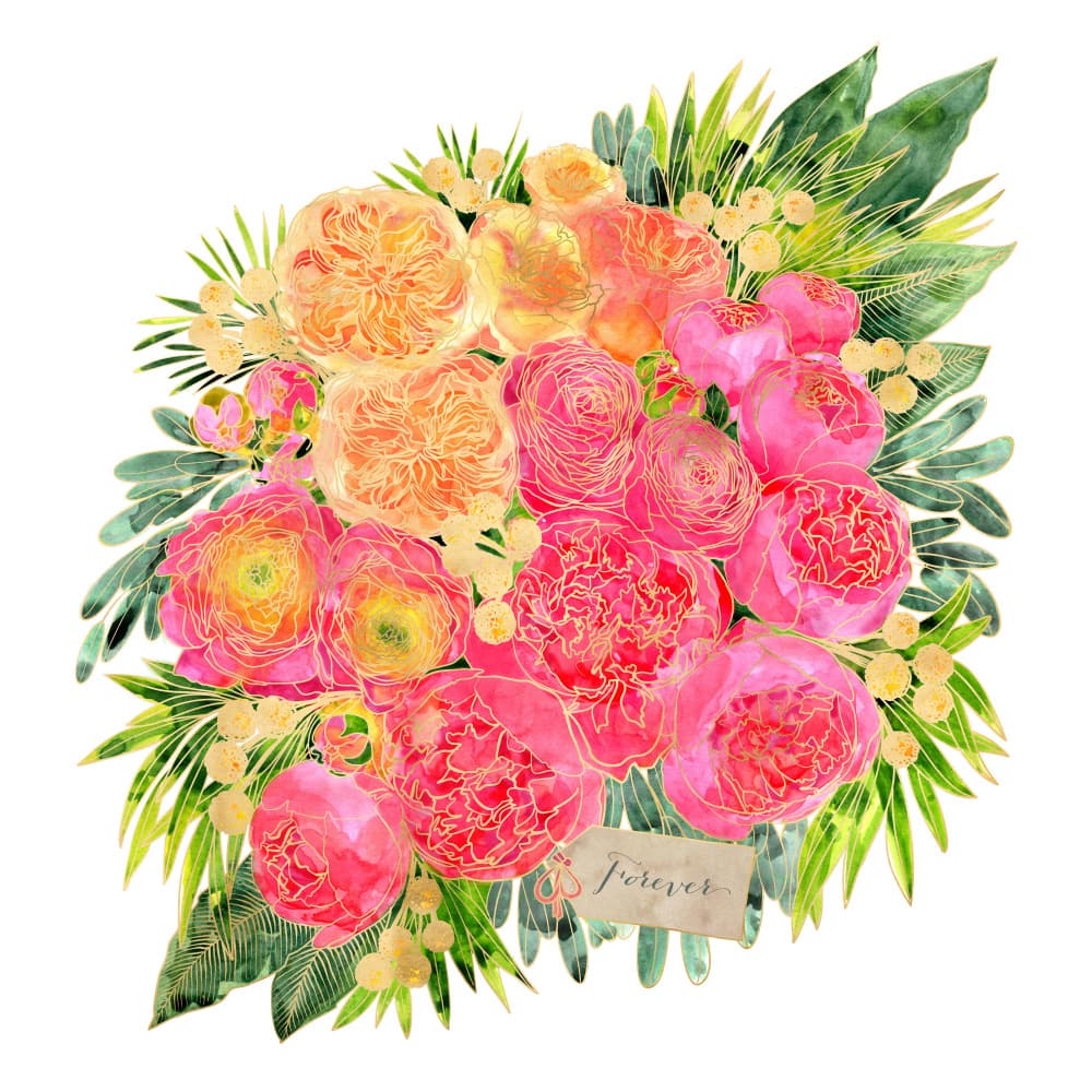 Golden Bloom Bouquet by Rosana Laiz Blursbyai — canvas wall art