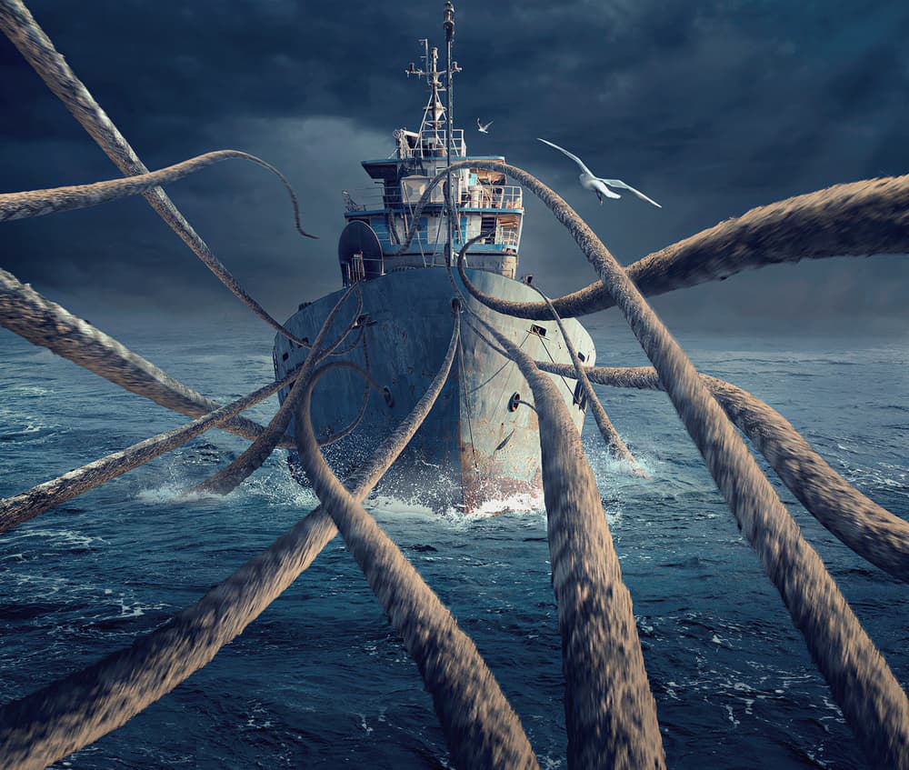Kraken Ship Attack by Sulaiman Almawash — canvas wall art