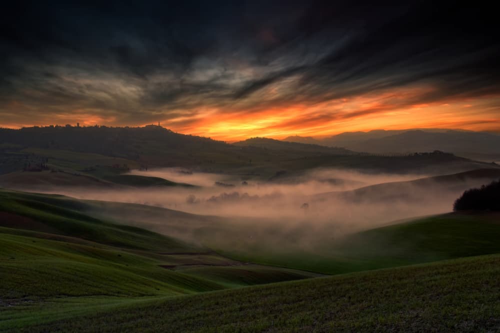 Misty Valley Golden Sky by Fabrizio Massetti — canvas wall art
