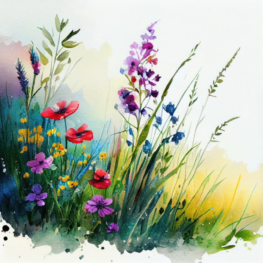 Vibrant Watercolor Wildflowers by Justyna Jaszke — canvas wall art