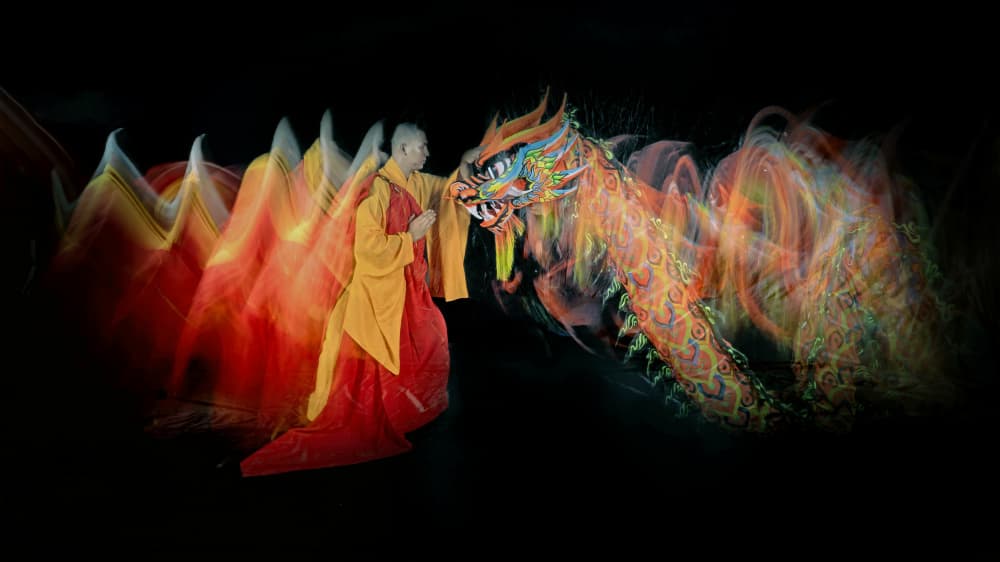 Monk Dragon Light Dance by Antonyus Bunjamin (Abe) — canvas wall art
