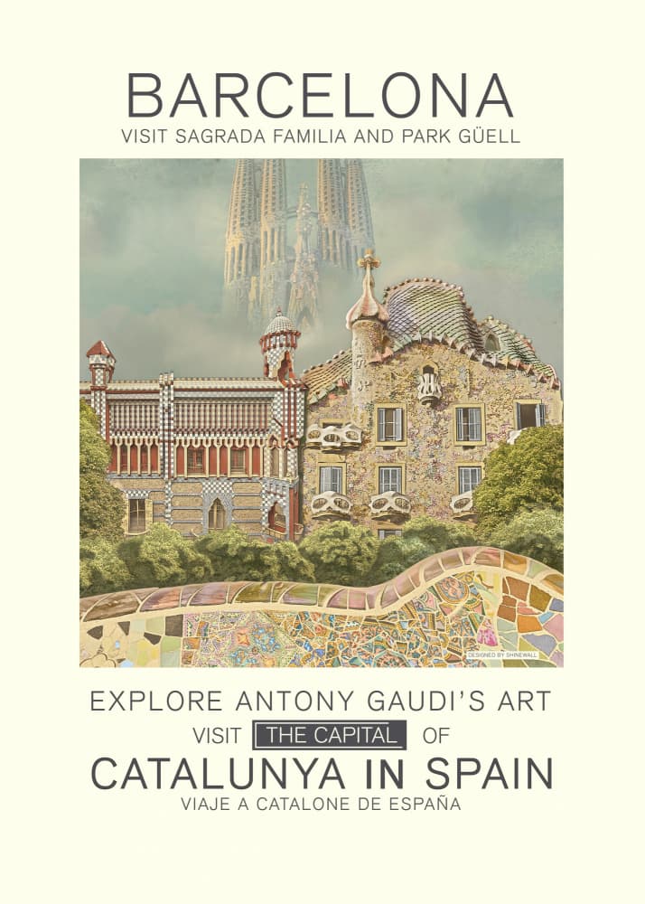 Barcelona Gaudi Landmarks by Dion Gem — canvas wall art