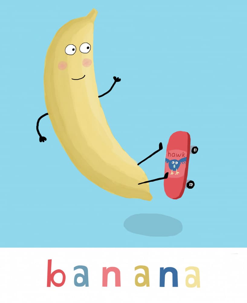 Playful Banana Skater by Carla Daly — canvas wall art