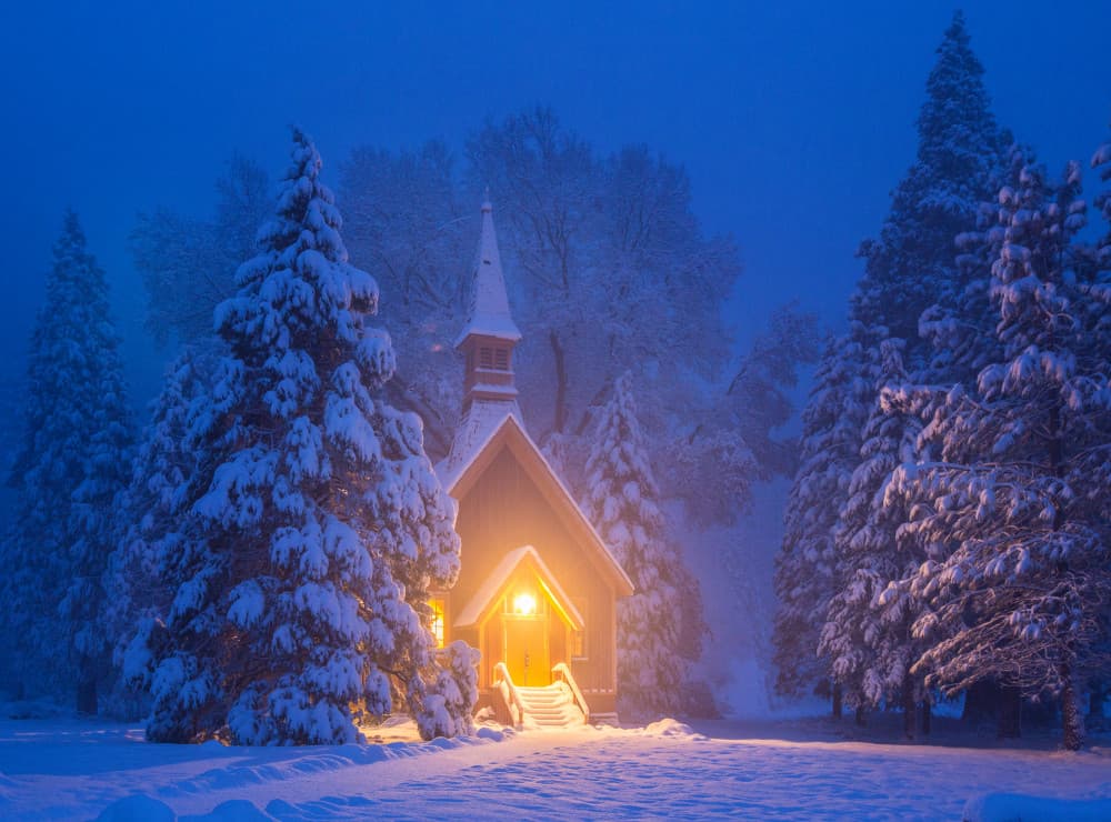 Cozy Winter Chapel by Dianne Mao — canvas wall art