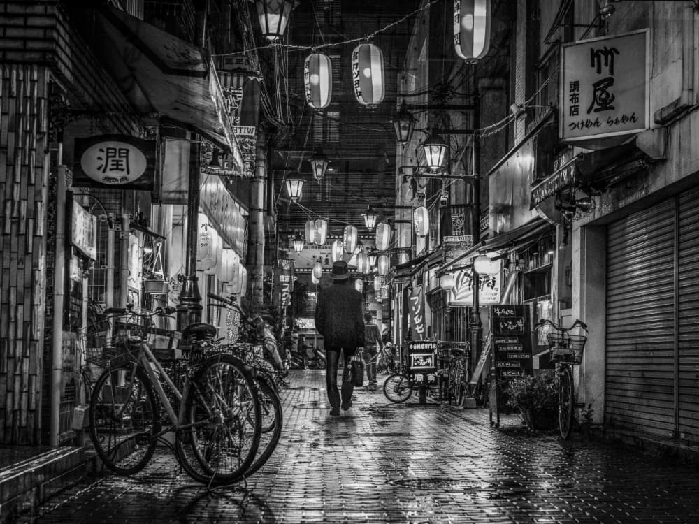 Lantern Lit Japanese Street by sirou.minami — canvas wall art