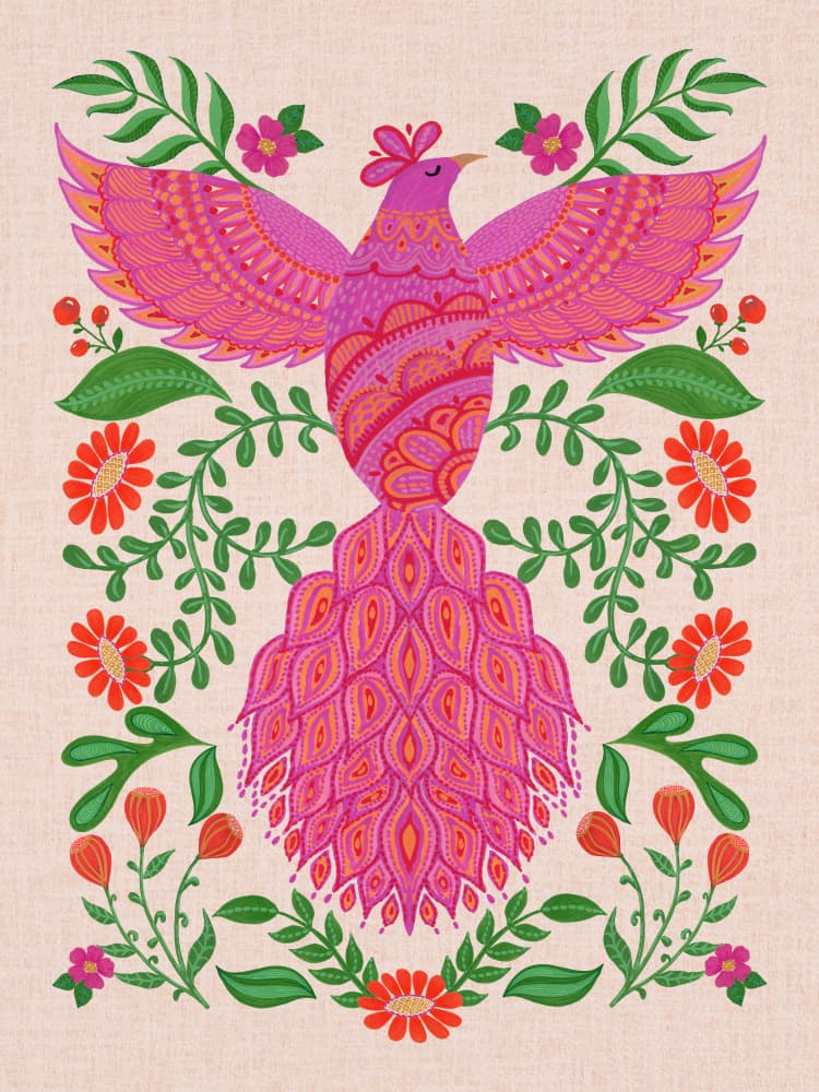 Vibrant Floral Phoenix by Suchi Deb — canvas wall art