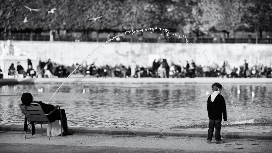 Child by Park Fountain by Guillaume Vigoureux — canvas wall art