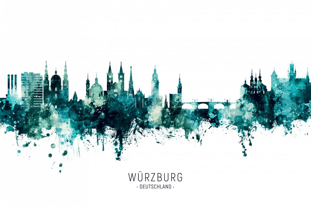 Watercolor Würzburg Skyline by Michael Tompsett — canvas wall art