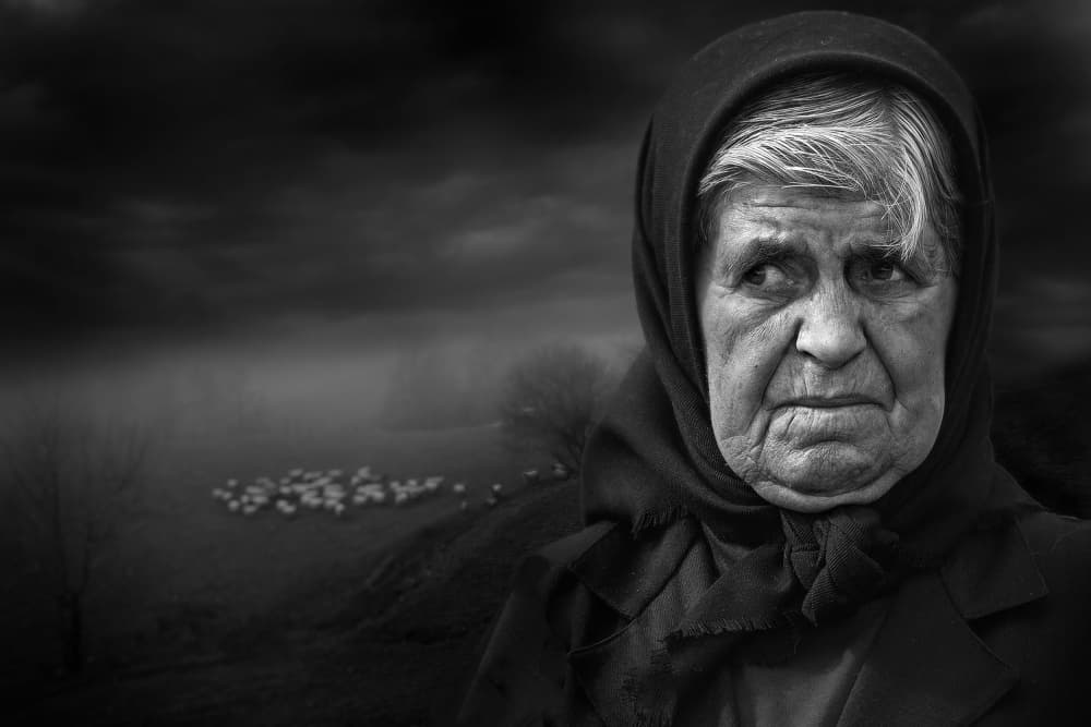 Moody Elder Portrait by Juan Antonio Palacios — canvas wall art