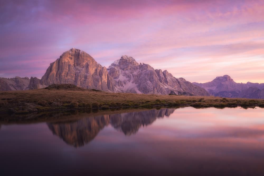 Purple Sky Mountain Reflection by Dmitry Razr — canvas wall art