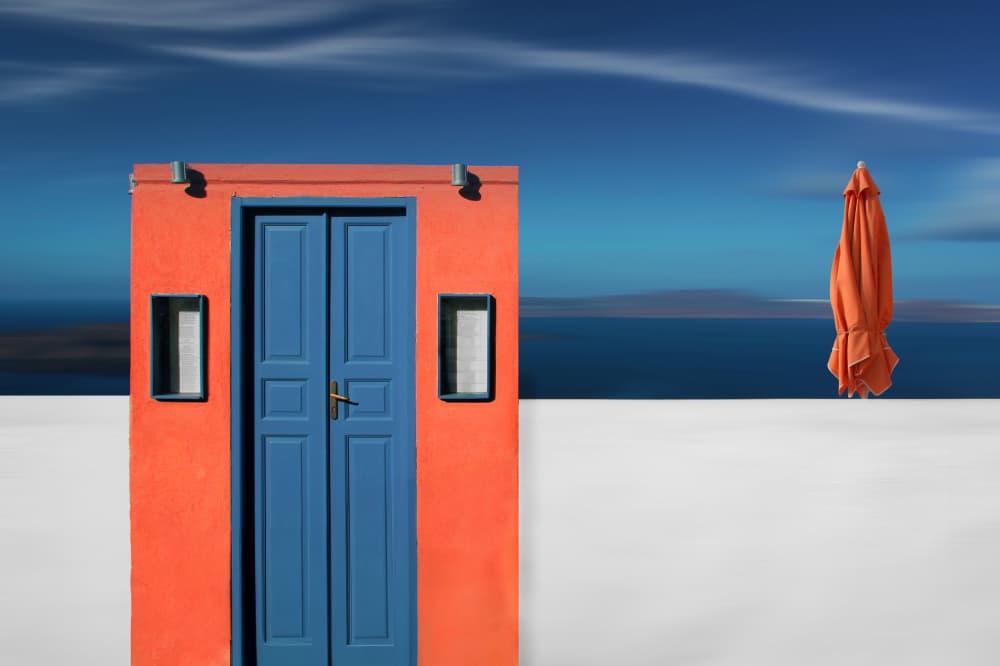 Orange Door Blue Ocean by Hans-Wolfgang Hawerkamp — canvas wall art