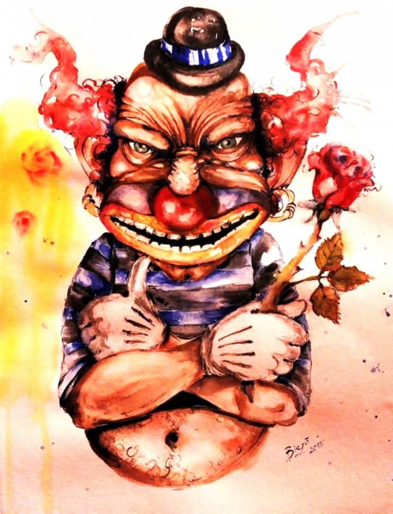 Creepy Clown with Rose by Anda Bieza — canvas wall art
