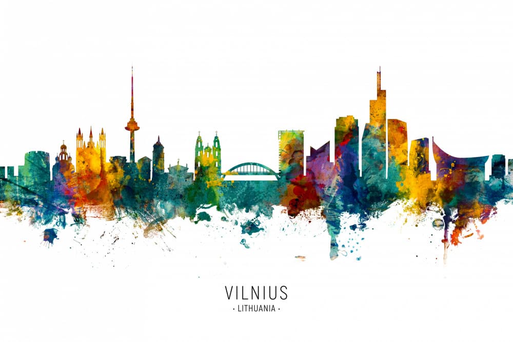 Colorful Vilnius Skyline by Michael Tompsett — canvas wall art