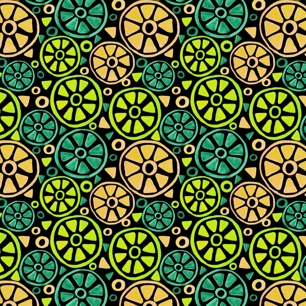 Fruit Slices Turquoise Green Orange On Black Geometric by Michele Channell — canvas wall art