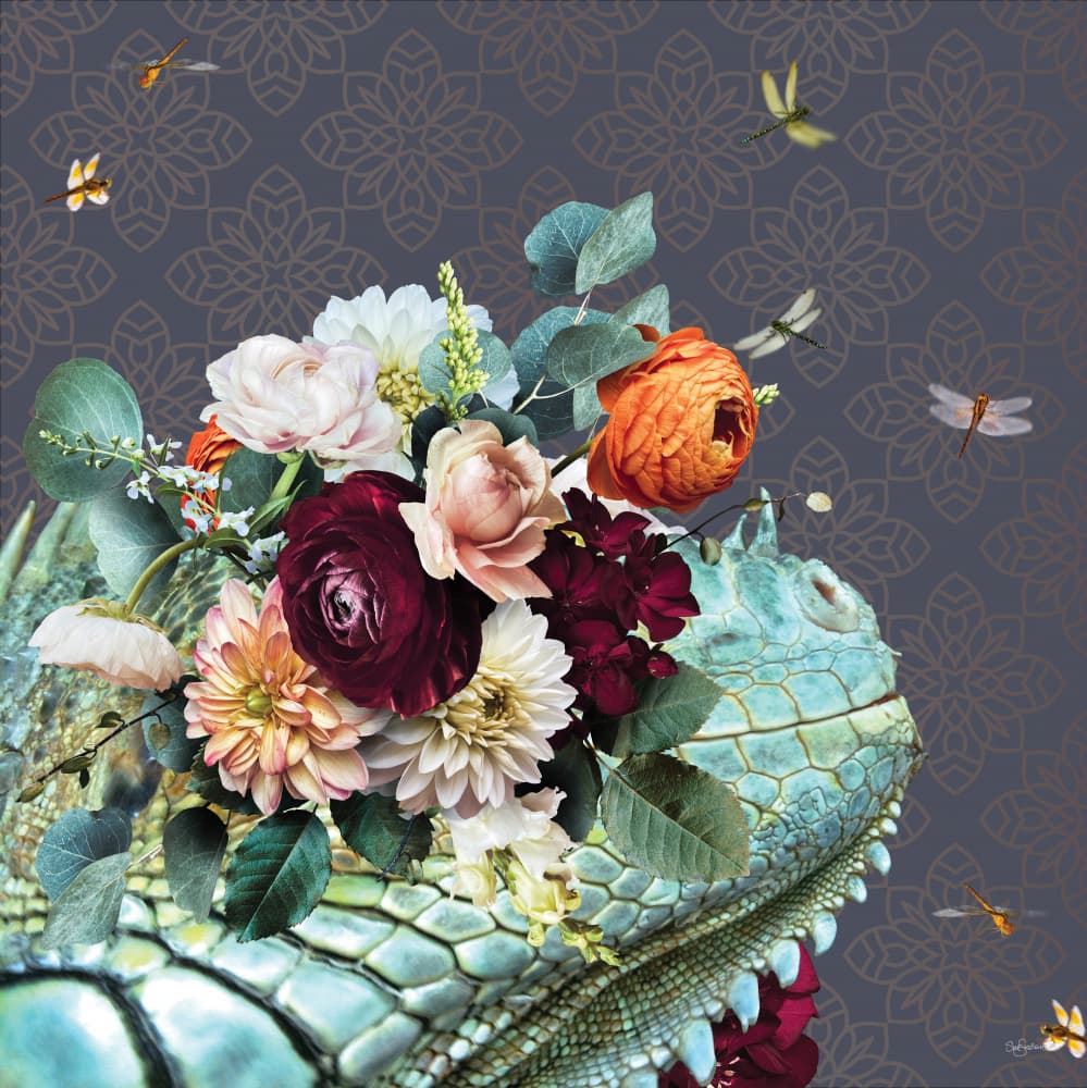 Vibrant Floral Iguana by Sue Skellern — canvas wall art
