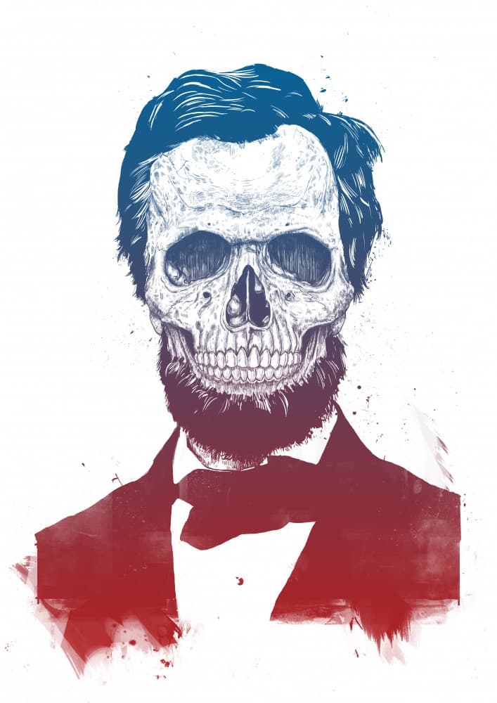 Patriotic Lincoln Skull by Balazs Solti — canvas wall art
