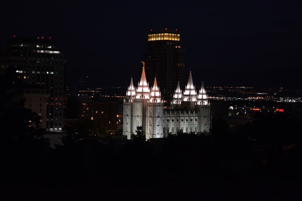 Illuminated Temple Skyline by Del Mundo Imagery — canvas wall art