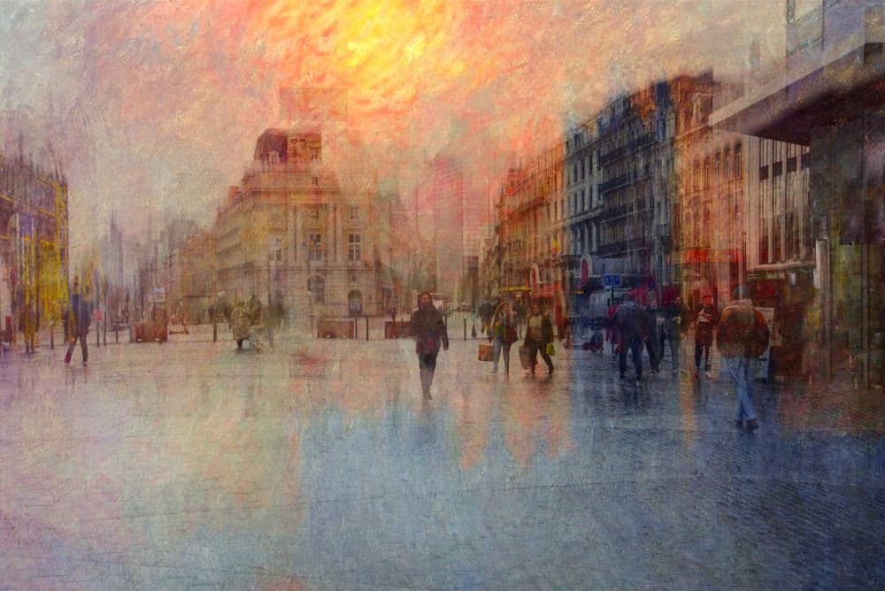 Vibrant Urban Dawn by monique gilleman — canvas wall art