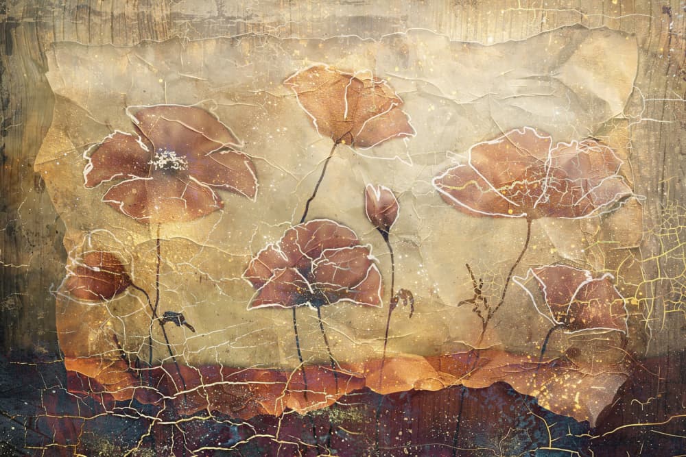 Golden Rustic Poppies by Rafal Kulik — canvas wall art