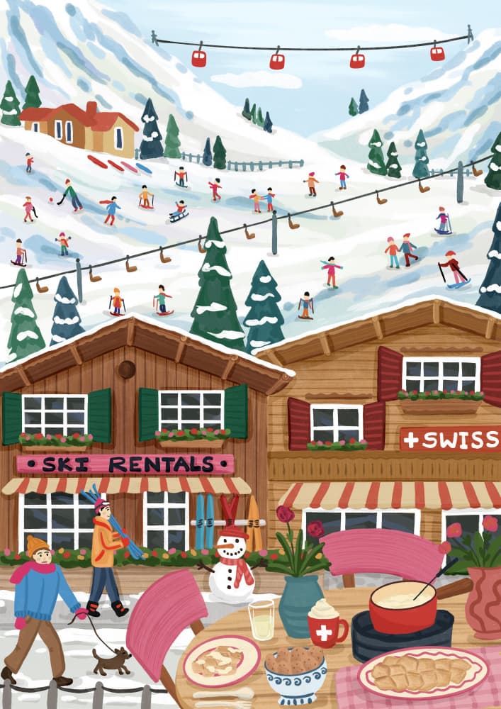 Alpine Ski Village Fun by Nidhi Kachhadiya — canvas wall art