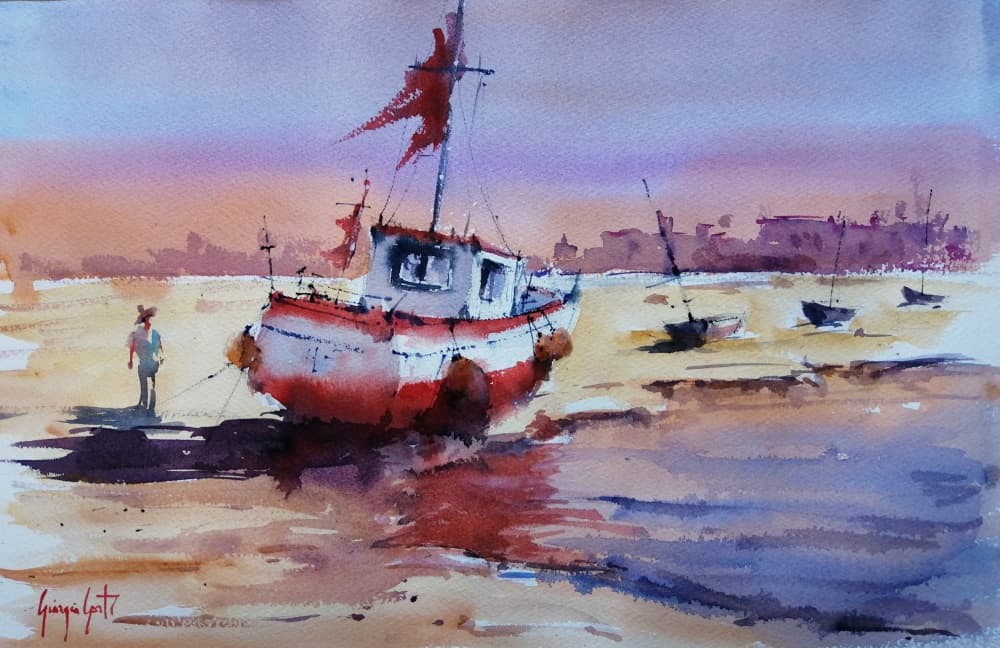 Beached Boat at Sunset by Giorgio Gosti — canvas wall art
