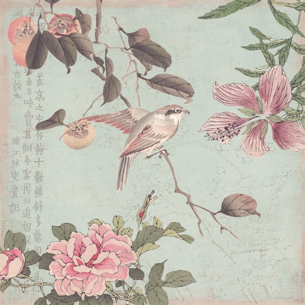Asian Bird and Peonies by Andrea Haase — canvas wall art
