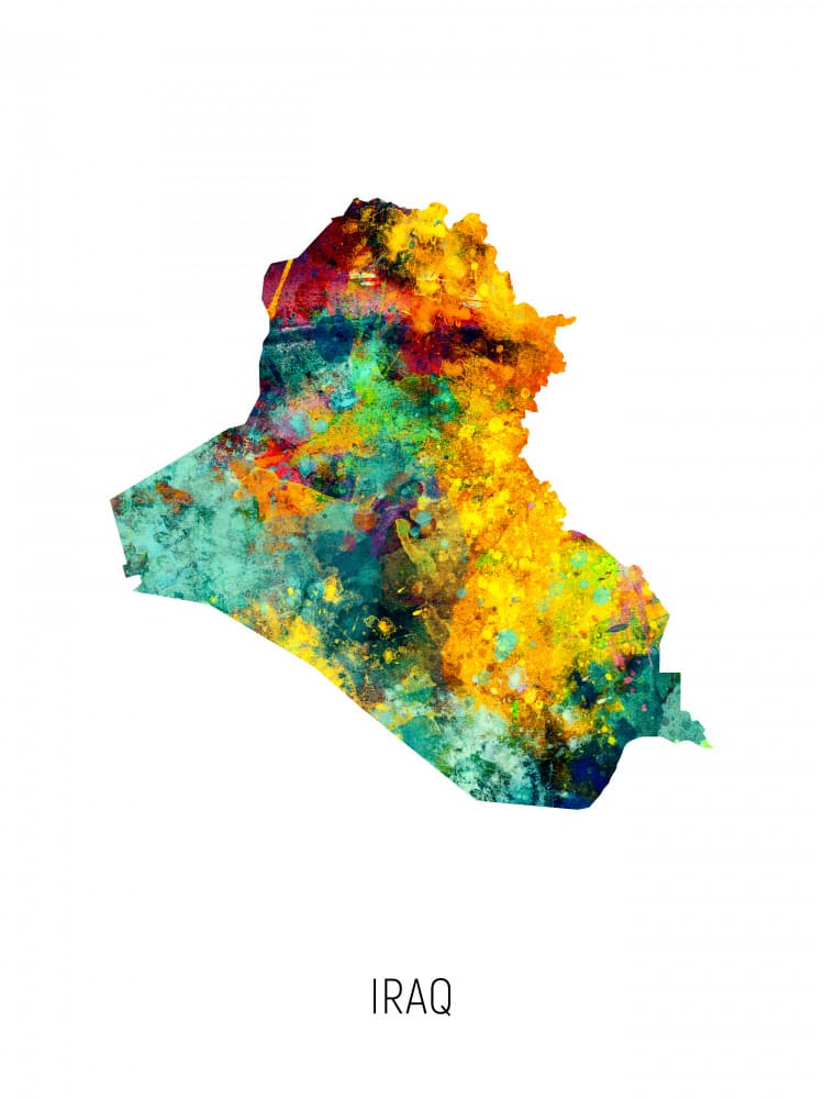 Vibrant Iraq Map by Michael Tompsett — canvas wall art