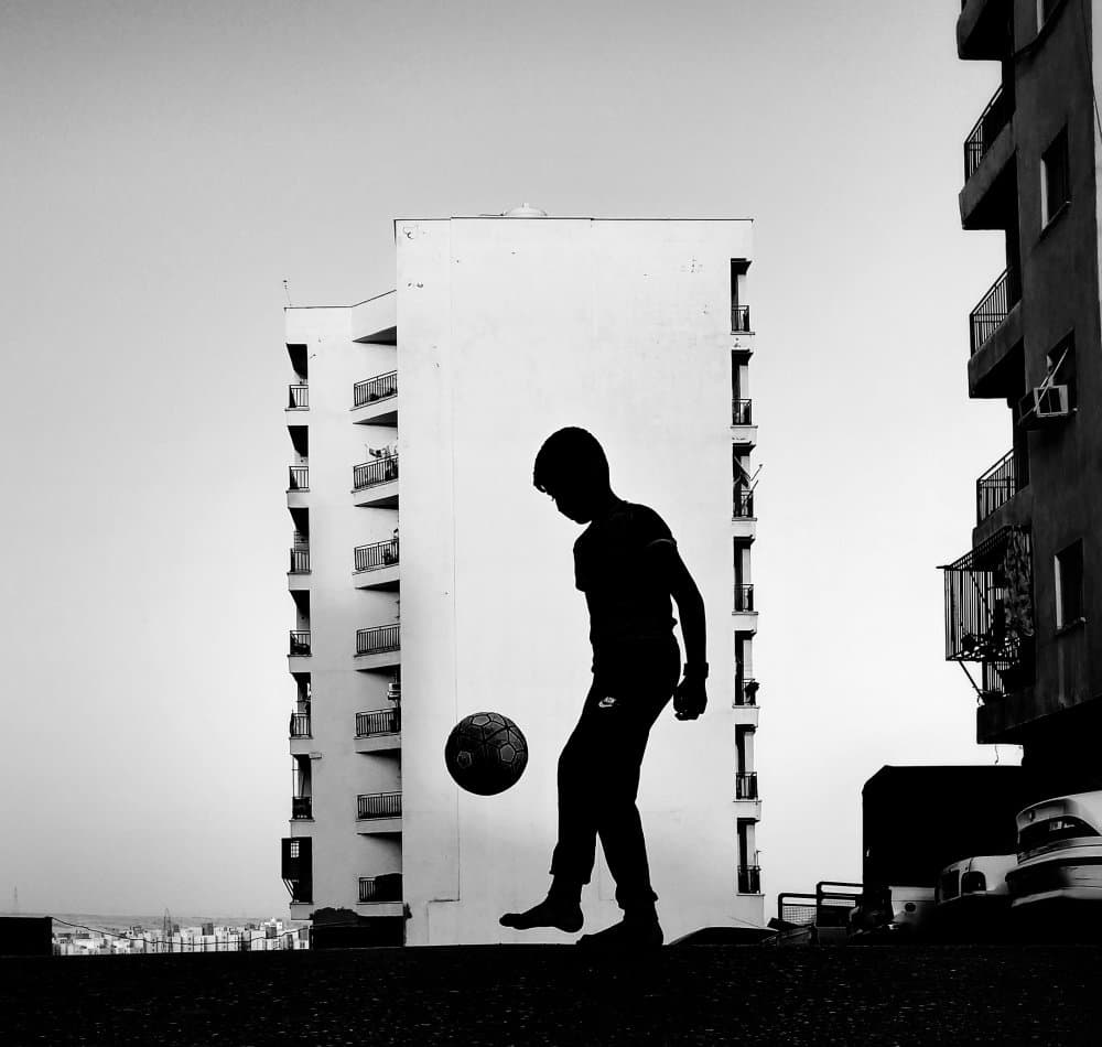 Urban Soccer Silhouette by Qmars Khoshsefat — canvas wall art