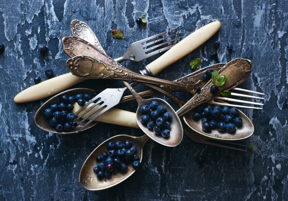 Vintage Blueberries and Cutlery by Karina Aleksandrova — canvas wall art