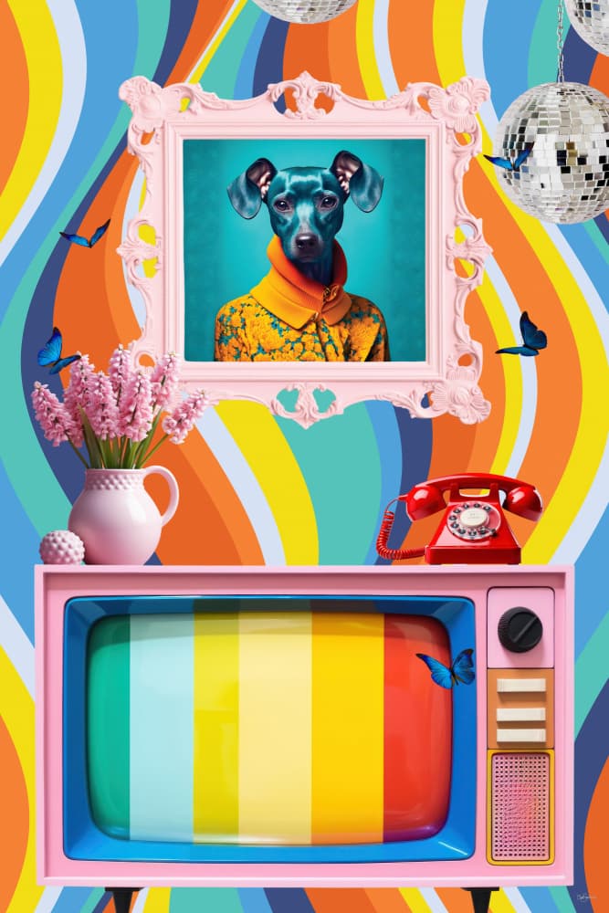 Groovy Dog Pink TV by Sue Skellern — canvas wall art