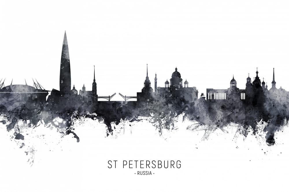 St Petersburg Watercolor Skyline by Michael Tompsett — canvas wall art
