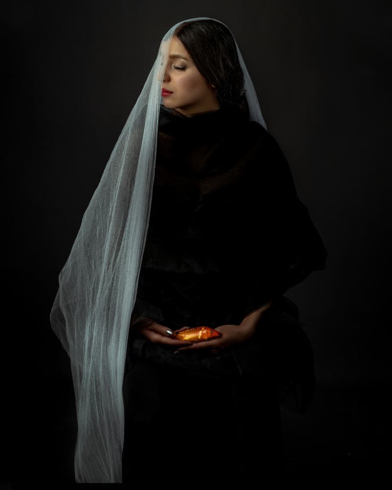 Veiled Woman Golden Glow by Hooman Sedaghi — canvas wall art