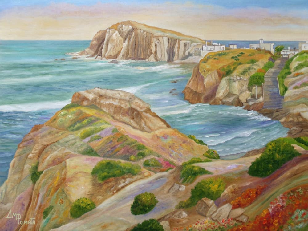 Mediterranean Cliffside Town by Angeles M. Pomata — canvas wall art
