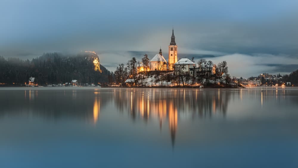 Illuminated Island Winter Glow by Bor — canvas wall art