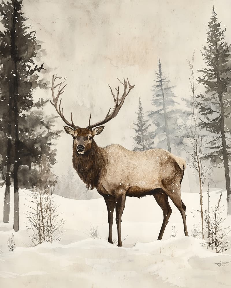 Elk Winter Nostalgia by Pictufy Studio IV — canvas wall art