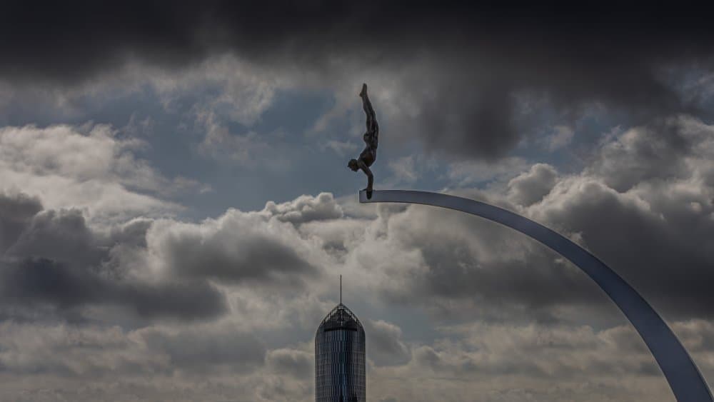 Skyline Diver Handstand by Jean-Marc Aloy — canvas wall art