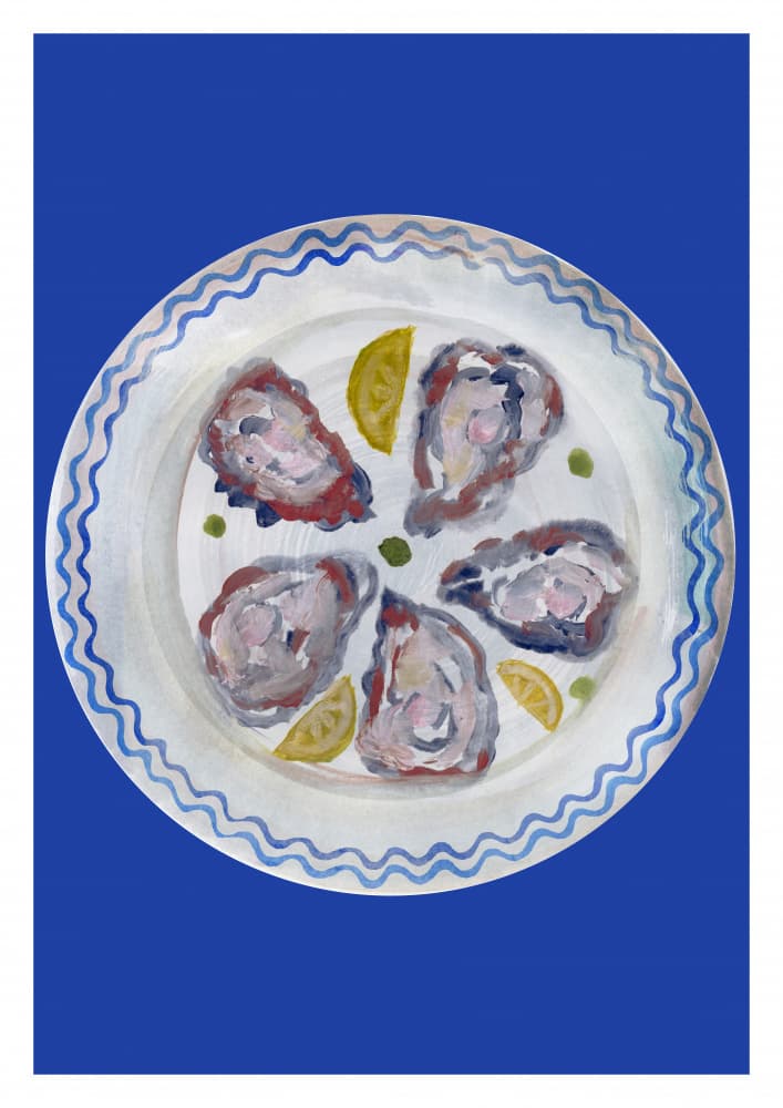 Fresh Oysters on Blue by casa cartissi — canvas wall art